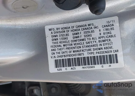 2012 Honda Civic Ex from USA, damaged, VIN 2HGFB2F83CH319875